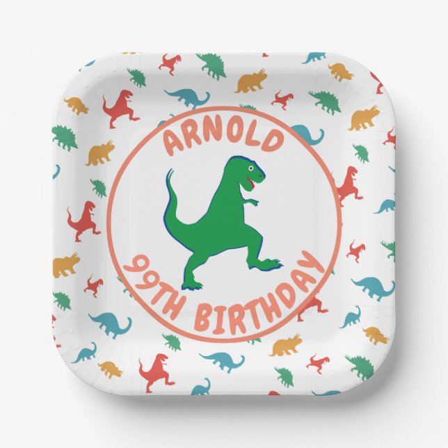 Plato De Papel Cumpleaños Dinosaurio T Rex Kids Jurásico Prehistó (Anverso)