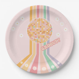 Plato De Papel Cumpleaños Disco Groovy Retro Daisy