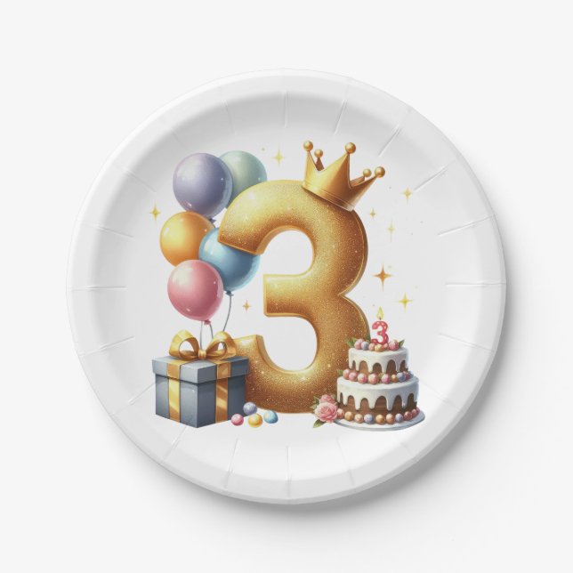 Plato De Papel Cumpleaños dorado 3 (Anverso)