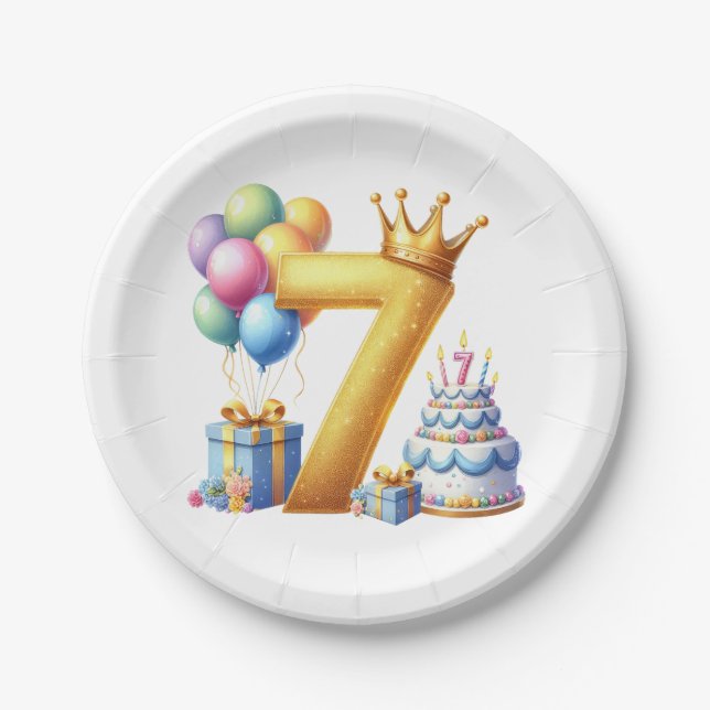 Plato De Papel Cumpleaños dorado 7 (Anverso)