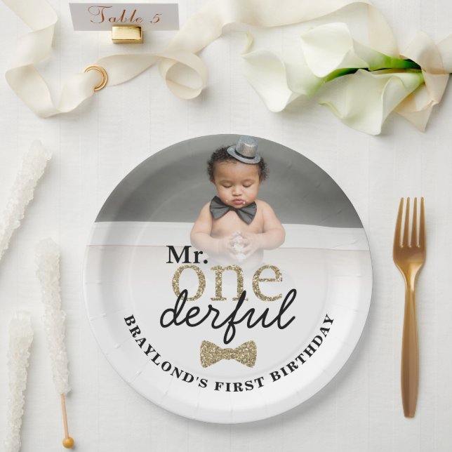 Plato De Papel Cumpleaños dorado de Sr. Onederful (Boda)