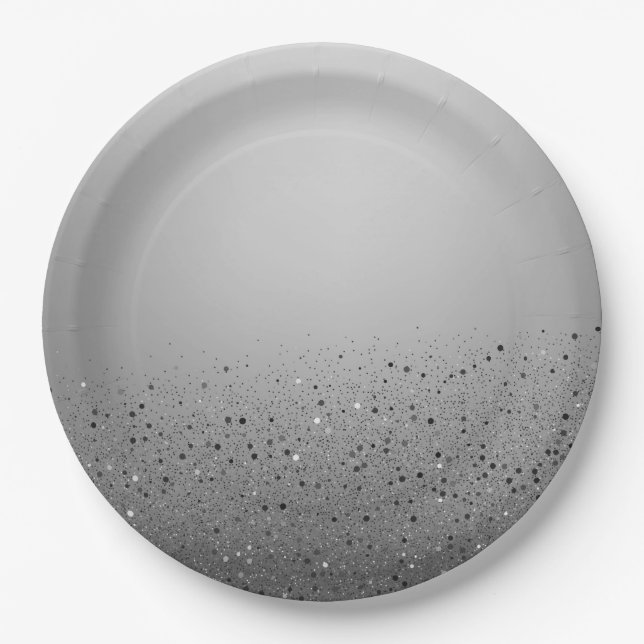 Plato De Papel Cumpleaños Dulce 16 Brillante Plateado con Glitter (Anverso)