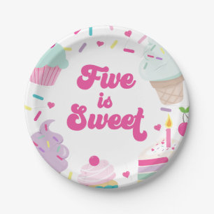 Plato De Papel Cumpleaños Dulce 5: Helado y Tarta Cinco es Dulce