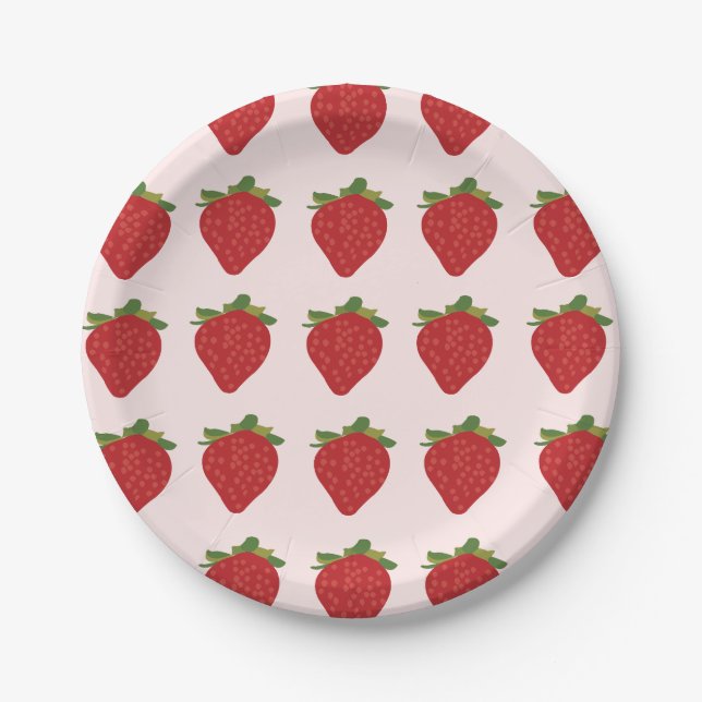 Plato De Papel Cumpleaños Dulce Fresa y Bayas Fresas (Anverso)