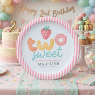 Plato De Papel Cumpleaños Dulce Niña Rosa Dos Verano Segundo