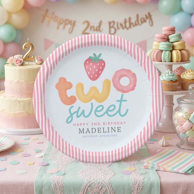 Plato De Papel Cumpleaños Dulce Niña Rosa Dos Verano Segundo (Subido por el creador)