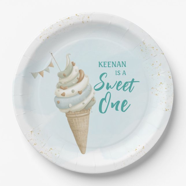 Plato De Papel Cumpleaños Dulce Uno Helado de Verano  (Anverso)