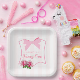 Plato De Papel Cumpleaños elegante con lazo floral
