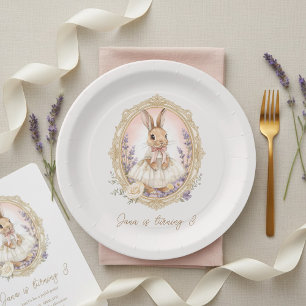 Plato De Papel Cumpleaños Elegante Conejo Acuarela