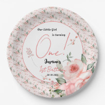 Cumpleaños elegante de niña de 1 año con rosa de a