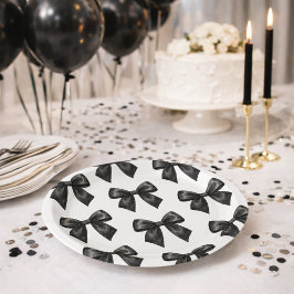 Plato De Papel Cumpleaños Elegante Lazo Negro