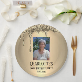 Plato De Papel Cumpleaños elegante número 90 dorado