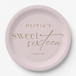 Plato De Papel Cumpleaños Elegante Sweet 16 Rosa Claro