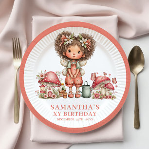 Plato De Papel Cumpleaños Encantadora Hada 4º Flores Rosadas Pape