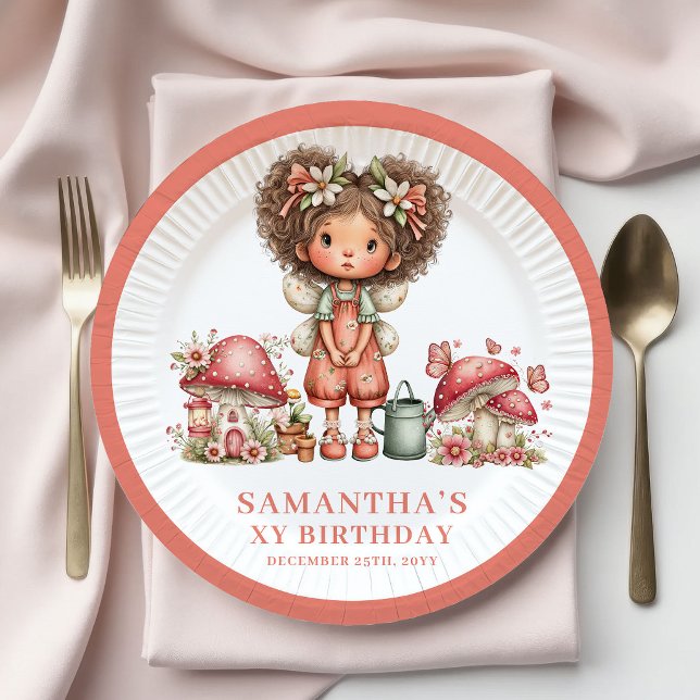 Plato De Papel Cumpleaños Encantadora Hada 4º Flores Rosadas Pape (Lovely Fairy 4th Birthday Pink Flowers Party Paper Plates)