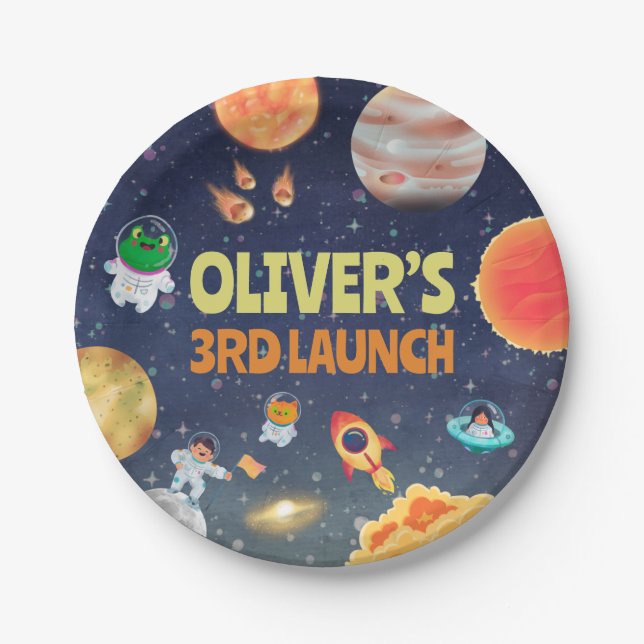 Plato De Papel cumpleaños espacial (Anverso)