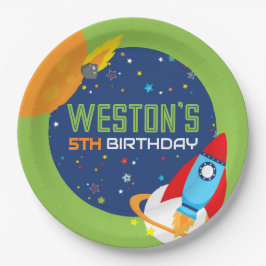 Plato De Papel Cumpleaños espacial fuera de las placas mundiales