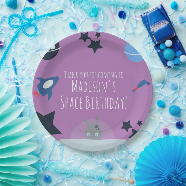 Plato De Papel Cumpleaños Espacial Tema Alien Azul (Fiesta)
