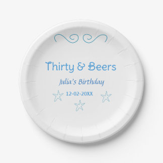 Plato De Papel cumpleaños español estrella azul treinta y cerveza