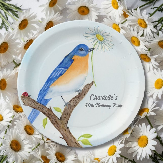 Plato De Papel Cumpleaños Feliz Abril con Pájaro Azul para Cualqu (Subido por el creador)
