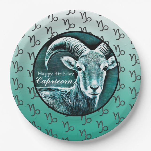 Plato De Papel Cumpleaños feliz Capricornio Horoscope Cabra Zodia (Anverso)