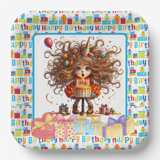Plato De Papel Cumpleaños Feliz Chica  (Anverso)