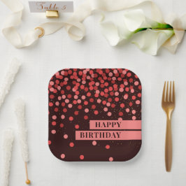 Plato De Papel Cumpleaños Feliz Confeti Negro y Rojo Chic