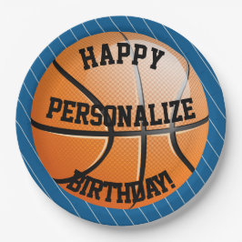 Plato De Papel Cumpleaños Feliz de Baloncesto Personalizado