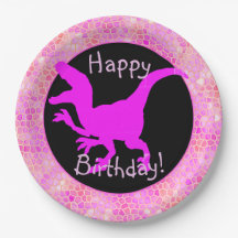 ¡Cumpleaños feliz de cuero de dinosaurio rosa!