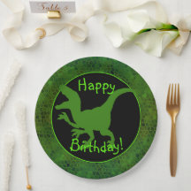 ¡Cumpleaños feliz de cuero de dinosaurio verde!