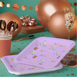 Plato De Papel Cumpleaños feliz de niño tono morado claro