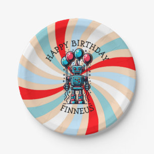 Plato De Papel Cumpleaños feliz de Robot Themed Boy