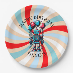 Plato De Papel Cumpleaños feliz de Robot Themed Boy