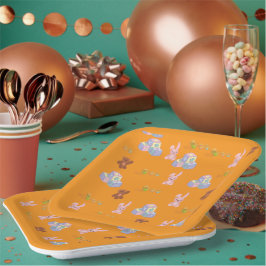 Plato De Papel Cumpleaños feliz del niño naranja