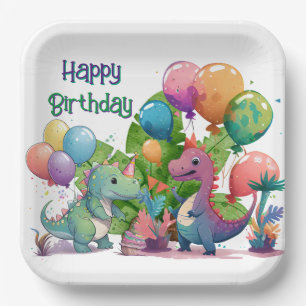 Plato De Papel Cumpleaños Feliz Dino Niños