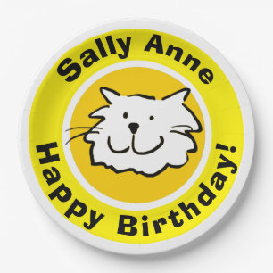Plato De Papel Cumpleaños Feliz Gatito Adorable