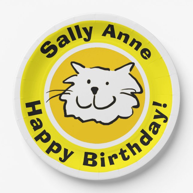 Plato De Papel Cumpleaños Feliz Gatito Adorable (Anverso)