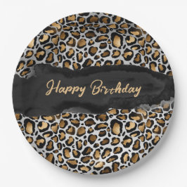 Plato De Papel Cumpleaños Feliz Glam Leopardo