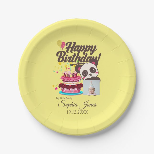 Plato De Papel Cumpleaños feliz, mi bebé - Foto/nombre del Person (Anverso)