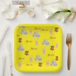 Plato De Papel Cumpleaños feliz niño pequeño amarillo