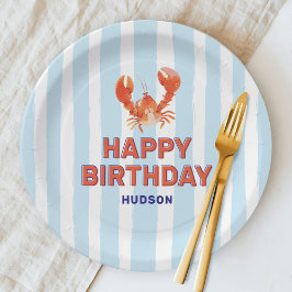 Plato De Papel Cumpleaños Feliz Niños Langosta Náutica