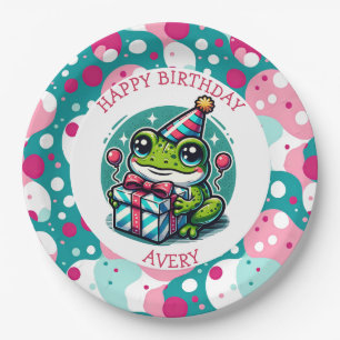 Plato De Papel Cumpleaños Feliz Personalizado Tema de rana
