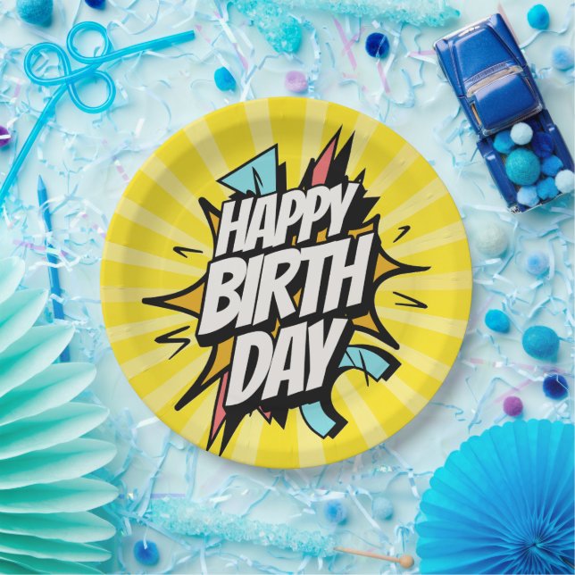 Plato De Papel ¡Cumpleaños Feliz Retro Cómic! (Fiesta)