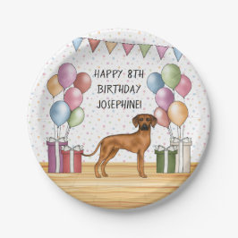 Plato De Papel Cumpleaños Feliz Ridgeback de Rodesia Pastel Color