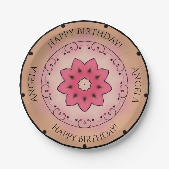 Plato De Papel Cumpleaños Feliz Rosa  (Anverso)