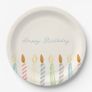 Plato De Papel "Cumpleaños feliz" simple con Fiesta de velas