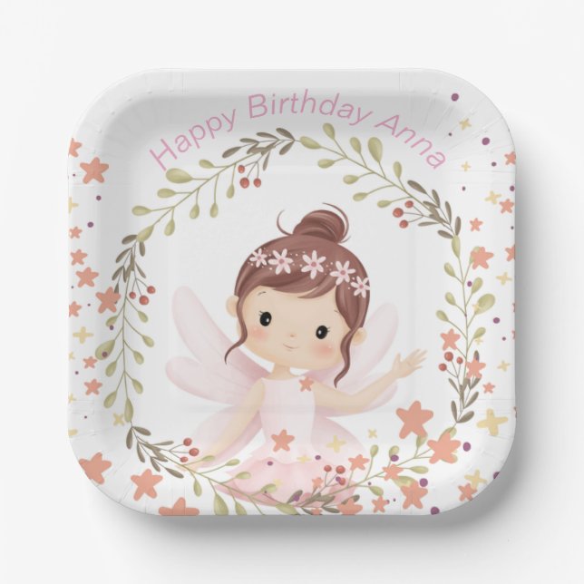 Plato De Papel Cumpleaños feliz, texto personalizable (Anverso)