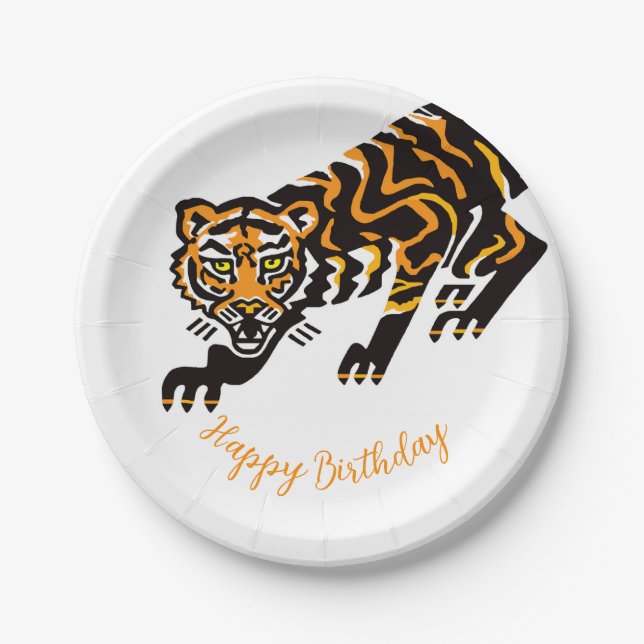 Plato De Papel Cumpleaños feliz - TIGER - Placa de papel para ani (Anverso)