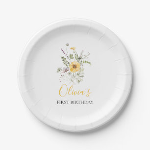 Plato De Papel Cumpleaños floral acuarela wildflower primero