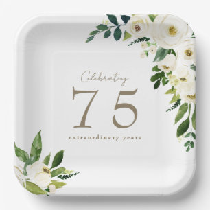 Plato De Papel Cumpleaños Floral Blanca